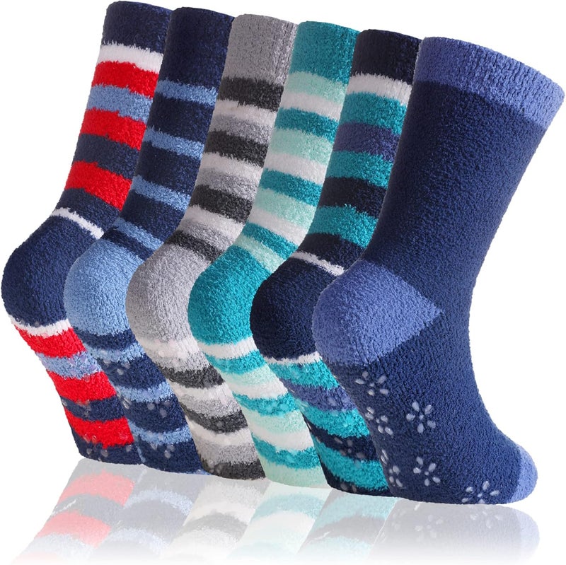 Eocom Kids Fuzzy Slipper Socks with Grips Children Boys Girls Toddlers Non Slip Warm Winter Cozy Fluffy Thermal Cute Socks 6 Pairs - Image 1